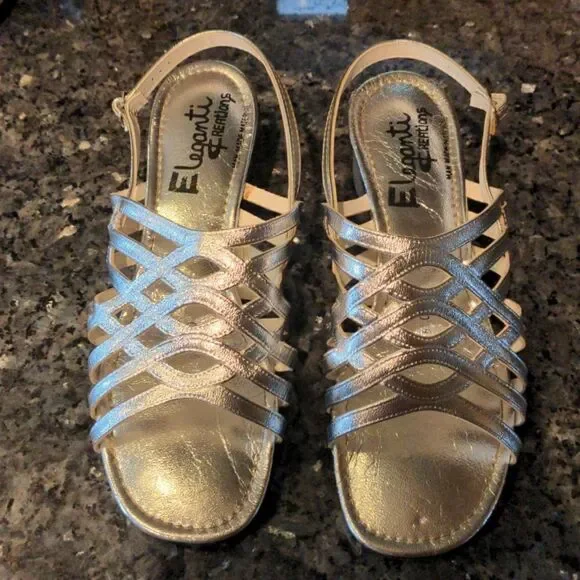 VTG Elegant Creations Silver Sandals Size 8.5 - Picture 1 of 12